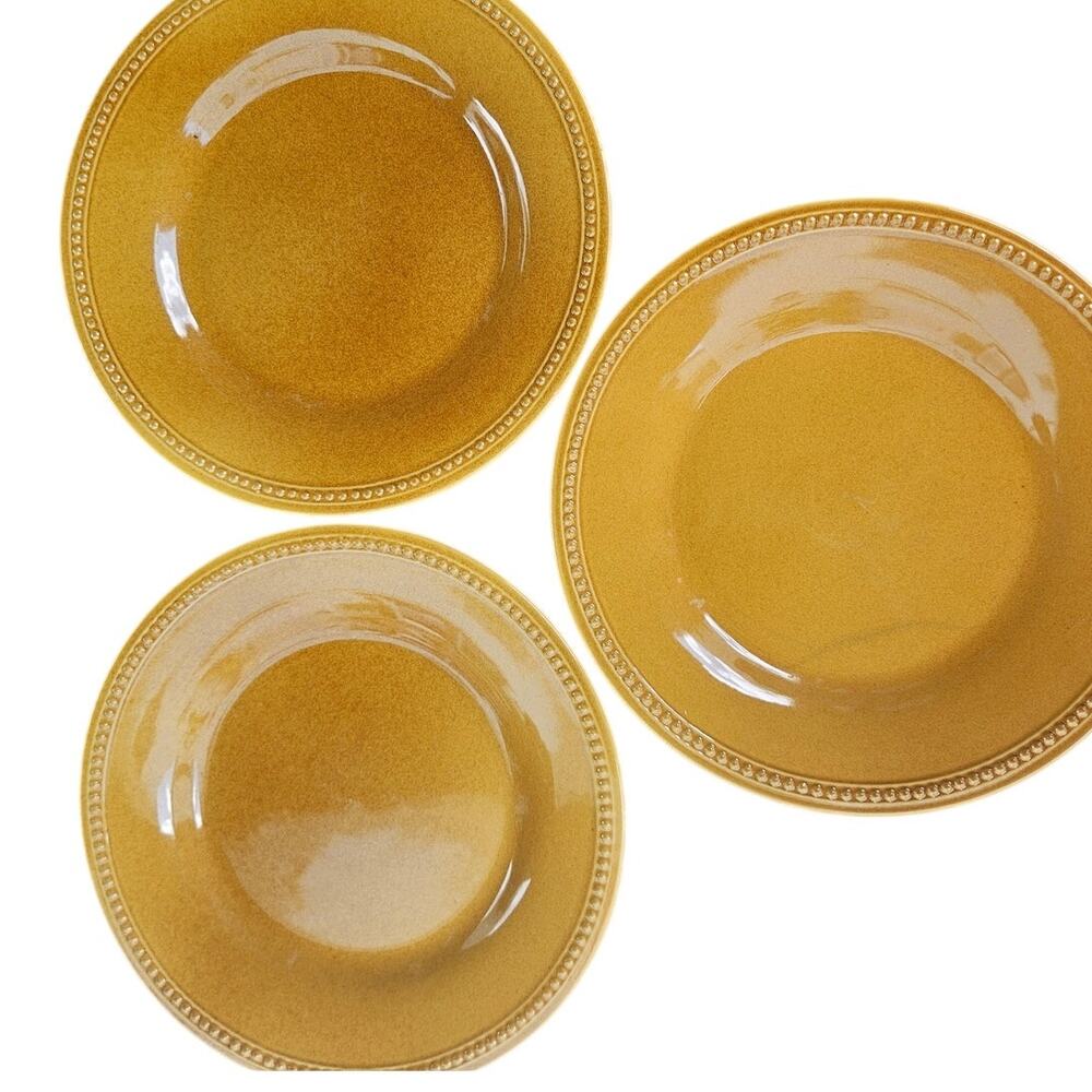 3 Dinner Plates Pier1 10.75" Mustard Yellow Stoneware spice route ginger e51